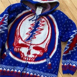 Grateful Dead Blue and Red Zip Up Sweater